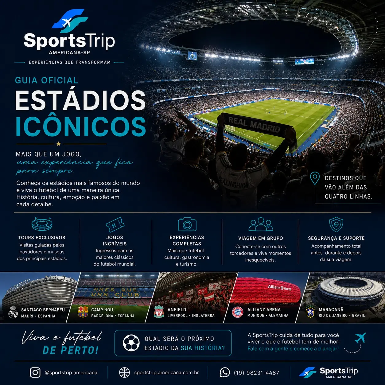 Composição editorial sobre estádios e experiências esportivas
